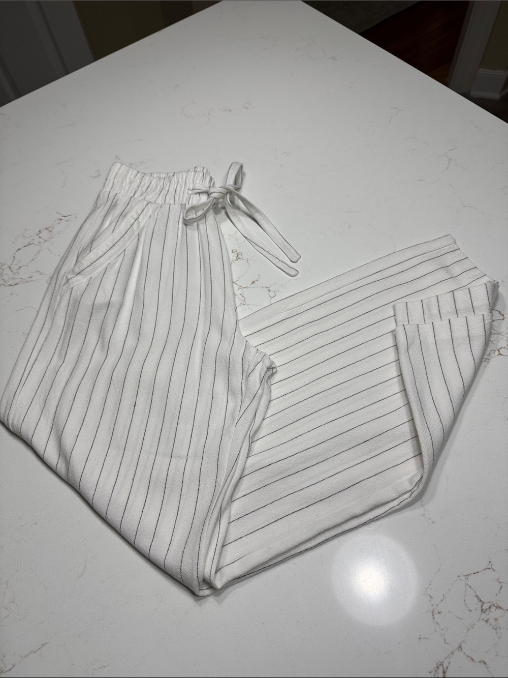 Sienna Sky White with Black Pinstripe Drawstring Pants Size S and M